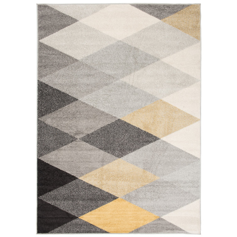 Oliver Moraine Flatweave Grey/Yellow/Black Rug Wayfair.co.uk